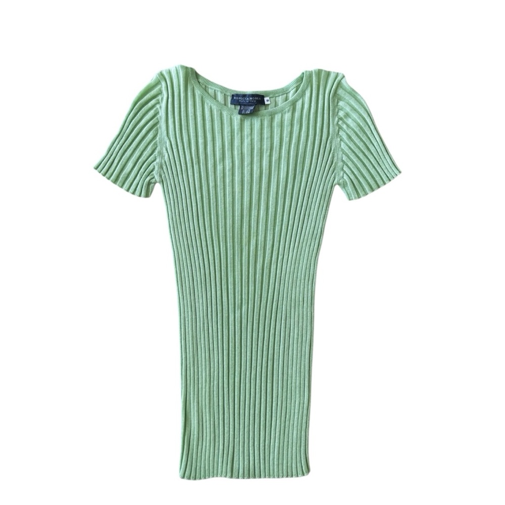 Rebecca Moses Lime Green Cashmere & Silk Ribbed‎ Short Sleeve Sweater Top Small